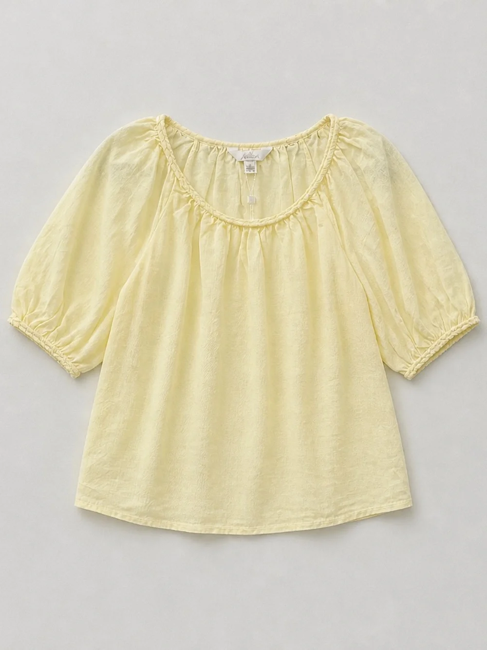 Lilly Pulitzer Pale Yellow Linen Puff-Sleeve Scoop Neck Top